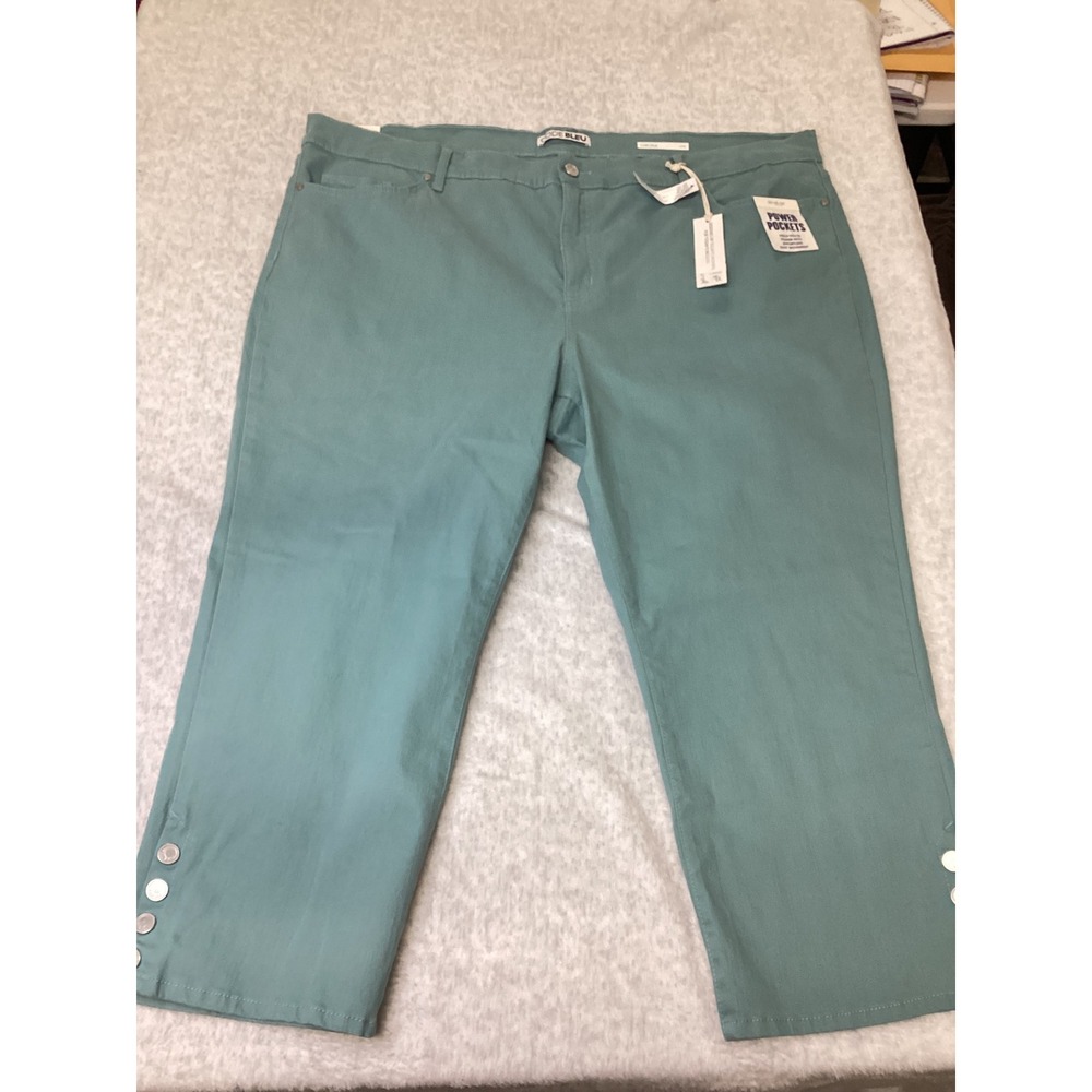 Code Bleu Chelsea Capri Pants 24W Mineral Blue Tummy Control Button Hem New NWT